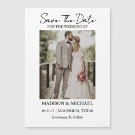 Convite Magnético Casamento com Foto de Script Moderno Salvar a Data