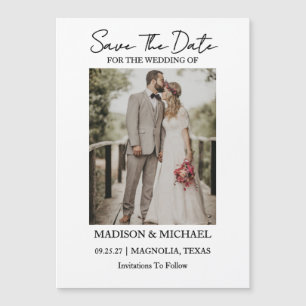 Convite Magnético Casamento com Foto de Script Moderno Salvar a Data