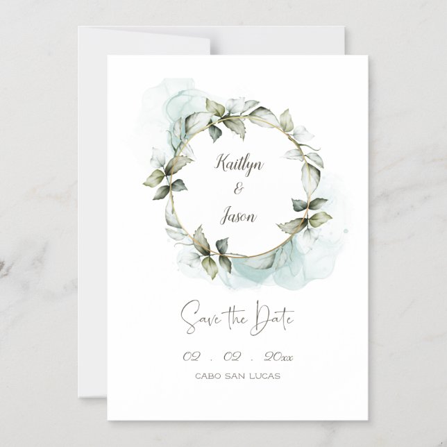 Convite Magnético Casamento com rosa de água verde (Frente)