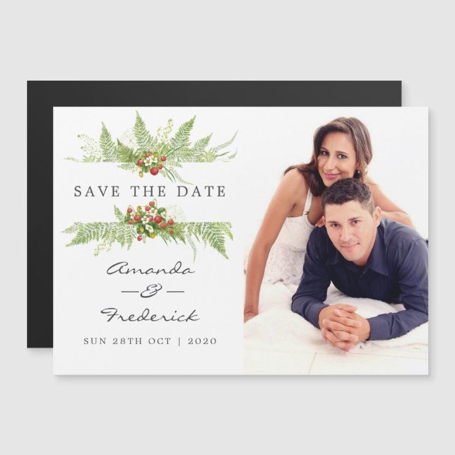 Convite Magnético Casamento de aguarela verde Save the Date (Frente/Verso)