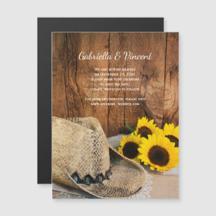 Convite Magnético Casamento de Cowboy Hat, Sunflower Barn Salvar Dat