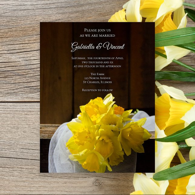 Convite Magnético Casamento de Daffodils Russos e de Madeira Barn (Criador carregado)