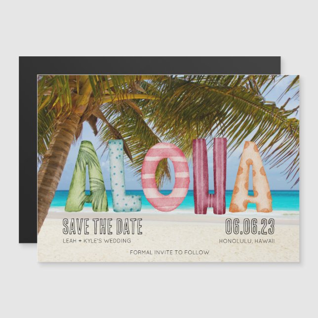 Convite Magnético Casamento de Destino de Praia Hawaii Salve a Data (Frente/Verso)