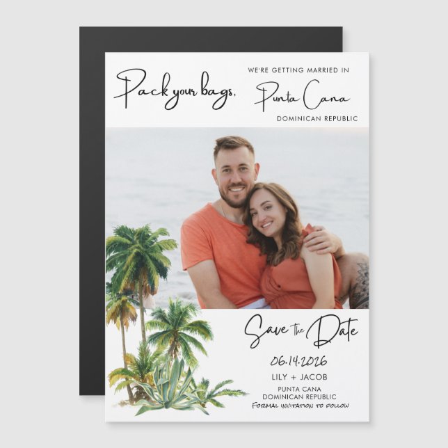 Convite Magnético Casamento De Destino De Punta Cana Beach Salvar A  (Frente/Verso)
