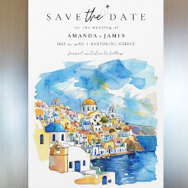 Convite Magnético Casamento de Destino na Grécia Elegante Salve a Da