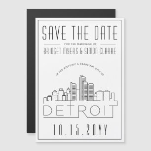 Convite Magnético Casamento de Detroit  Skyline Estilizado Salvar a 