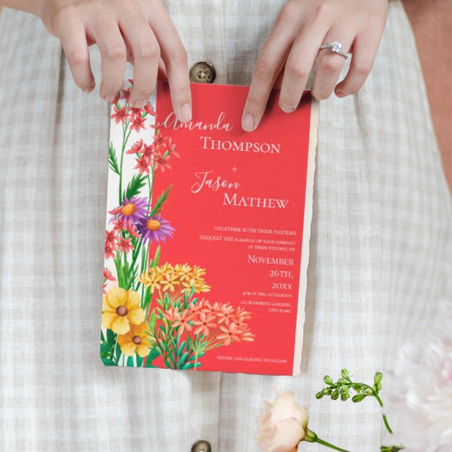 Convite Magnético Casamento de Flores Selvagens Amarelas Brilhantes (Bright Yellow Orange Purple Wildflowers Wedding Magnetic Invitation)