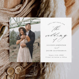 Convite Magnético Casamento De Foto De Script Elegante Salvar A Data