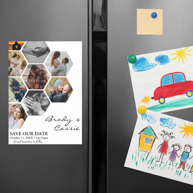 Convite Magnético Casamento de Foto do Elegante Honeycomb Salve a Da (Criador carregado)