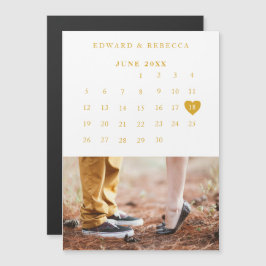 Convite Magnético Casamento de Foto Dourado Elegante do Calendário S