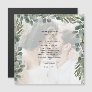 Convite Magnético Casamento de Foto Eucalyptus Foliage Elegante