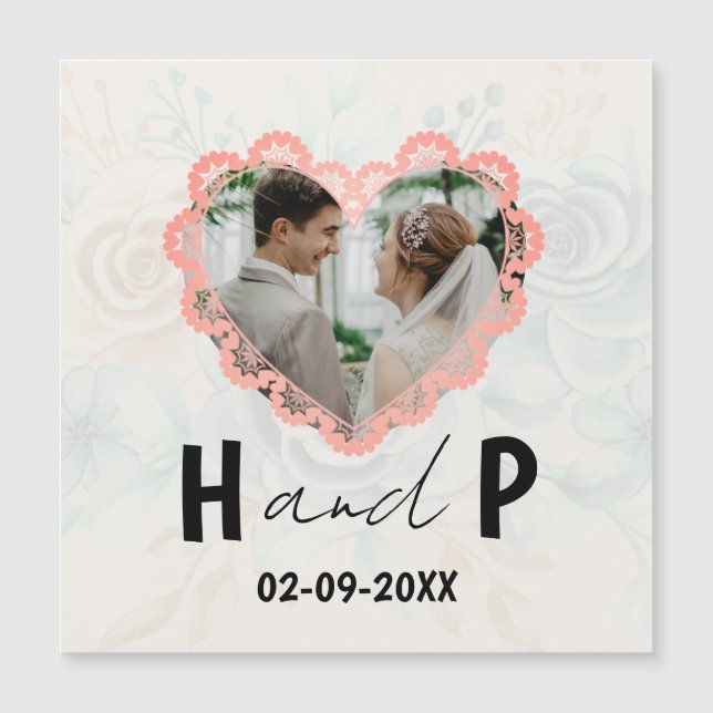 Convite Magnético Casamento de Fotografia do Monograma de Script Min (Frente)