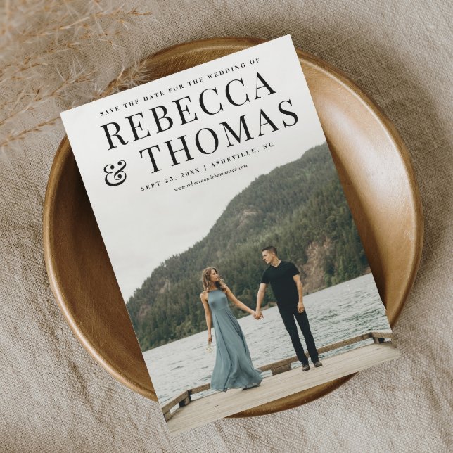 Convite Magnético Casamento de fotos com retrato moderno salve a dat (Criador carregado)