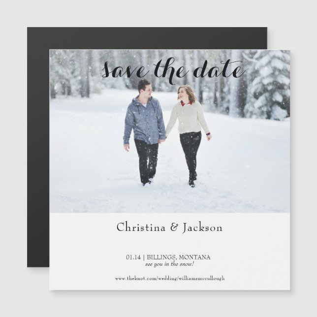 Convite Magnético Casamento de Inverno Foto Save the Date (Frente/Verso)