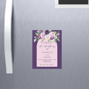 Convite Magnético Casamento de luxo com flores cor-de-rosa púrpura