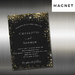 Convite Magnético Casamento de luxo com ouro negro<br><div class="desc">Um convite de casamento magnético moderno e elegante. Fundo preto decorado com brilhos dourados falsos. Personalize e adicione seus nomes e detalhes do casamento. Letras brancas coloridas.</div>