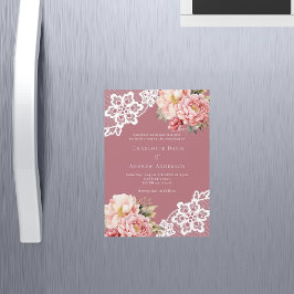 Convite Magnético Casamento de luxo com rendas florais cor-de-rosa r