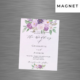 Convite Magnético Casamento de luxo com rosas de flores violetas