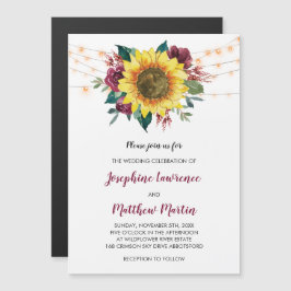 Convite Magnético Casamento de Luzes Florais Rústicas de Girassol