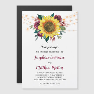 Convite Magnético Casamento de Luzes Florais Rústicas de Girassol