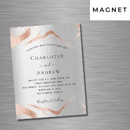 Convite Magnético Casamento de ouro rosa de prata, luxo