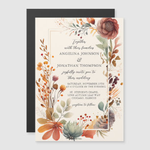 Convite Magnético Casamento de Outono Floral Marfim Boho Creme