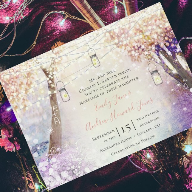 Convite Magnético Casamento de Pastel Púrpura Púrpura Azul Fada Verd (Criador carregado)