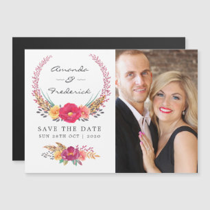 Convite Magnético Casamento de Safari Floral em Aquarela Salve a Dat