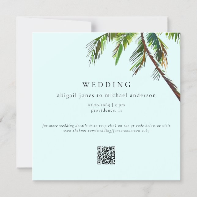 Convite Magnético Casamento de Seafoam Tropical Palm Tree Modern Bea (Frente)
