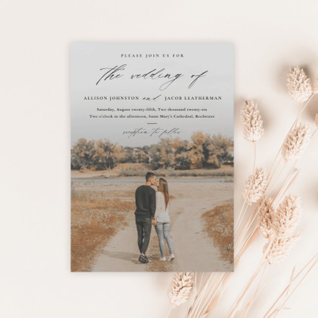 Convite Magnético Casamento de Sobreposição de Fotos do Script Elega (Criador carregado)