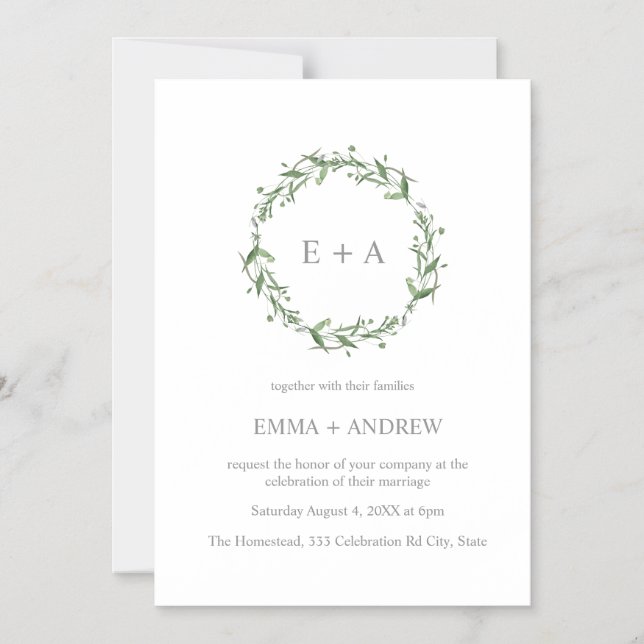 Convite Magnético Casamento de Wreath de Cor Azul Elegante (Frente)