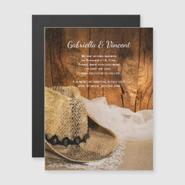 Convite Magnético Casamento do Cowboy Hat Barn Wood Ocidental Salve