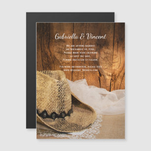Convite Magnético Casamento do Cowboy Hat Barn Wood Ocidental Salve 