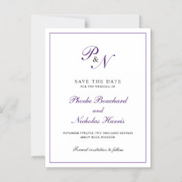 Convite Magnético Casamento do Monograma Roxo Elegante Salvar a Data