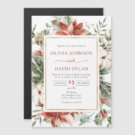 Convite Magnético Casamento Dourado de inverno Vermelho Verde