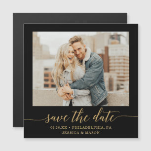 Convite Magnético Casamento Dourado Mínimo Elegante Salva A Data M