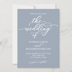 Convite Magnético Casamento Dusty Blue com Caligrafia Elegante