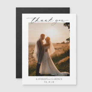 Convite Magnético Casamento Elegante Branco e Negro Clássico Obrigad