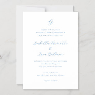 Convite Magnético Casamento Elegante Chic de Azul e Branco à Beira-M