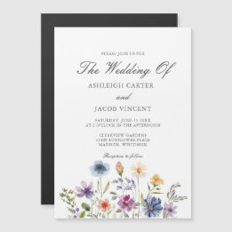 Convite Magnético Casamento Elegante de Primavera com Flores Silvest