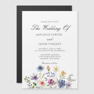 Convite Magnético Casamento Elegante de Primavera com Flores Silvest