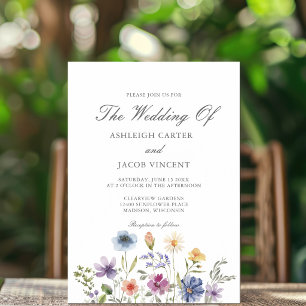 Convite Magnético Casamento Elegante de Primavera com Flores Silvest