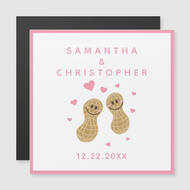 Convite Magnético Casamento Elegante Rosa Nozes Um Pelo Outro (Frente/Verso)