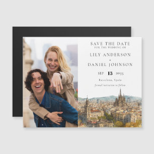 Convite Magnético Casamento em Barcelona Foto Save The Date