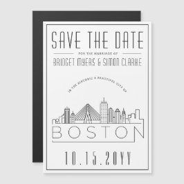 Convite Magnético Casamento em Boston | Silhueta Estilizada do Horiz