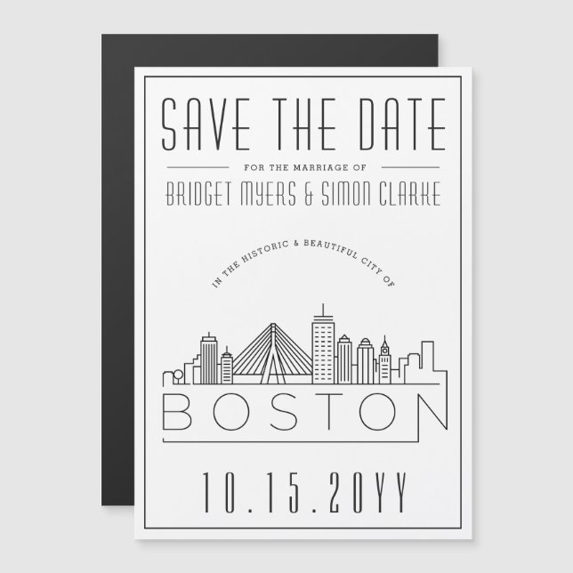 Convite Magnético Casamento em Boston | Silhueta Estilizada - Salve  (Frente/Verso)