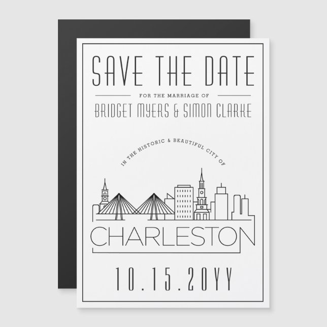 Convite Magnético Casamento em Charleston|Silhueta Estilizada de "Sa (Frente/Verso)