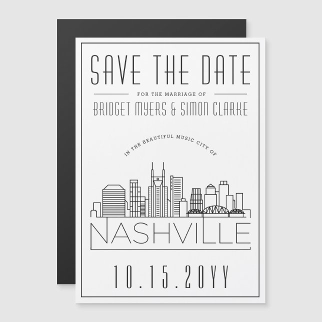 Convite Magnético Casamento em Nashville | Silhueta Estilizada da Ci (Frente/Verso)