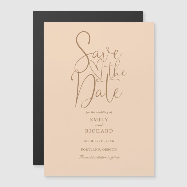 Convite Magnético Casamento em tom de pêssego suave com fonte modern (Frente/Verso)