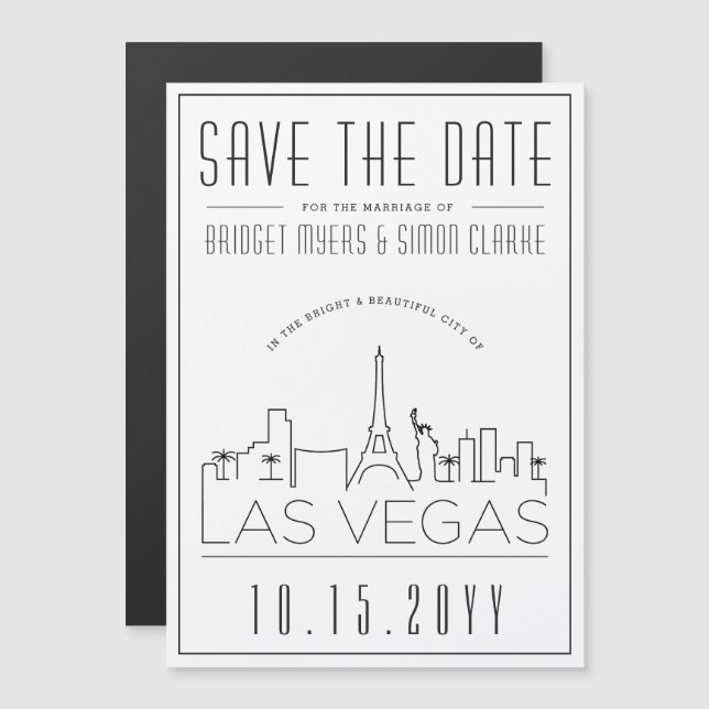 Convite Magnético Casamento em Vegas | Silhueta Estilizada | Salve o (Frente/Verso)